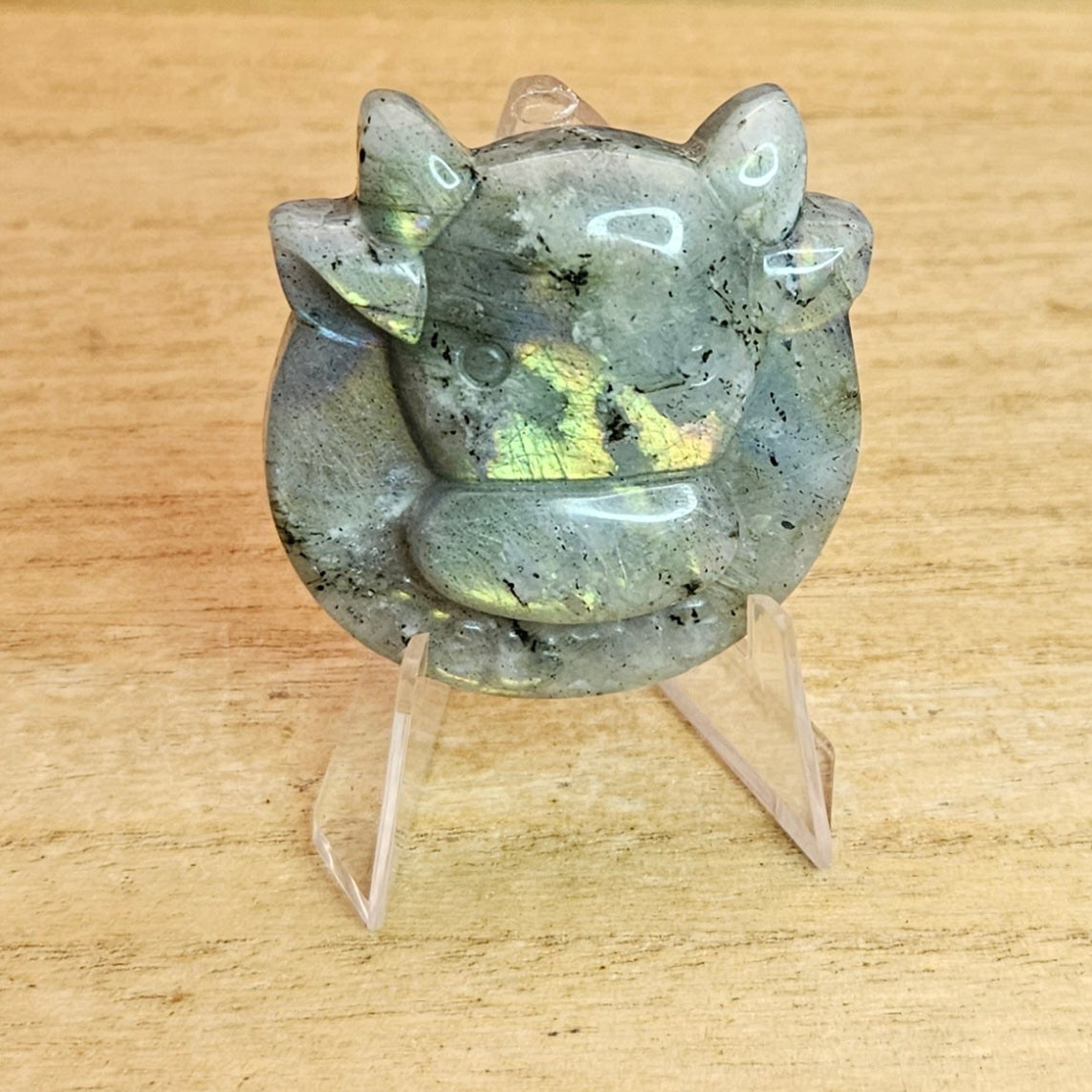Sunset Labradorite Taurus Bull Flat Carving.