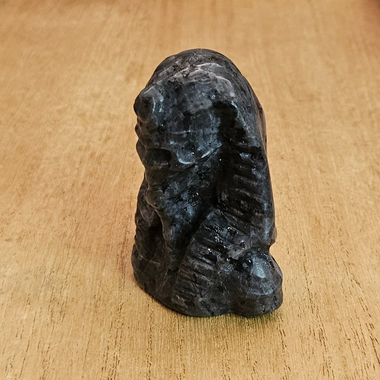 Larvikite Skull Pharaoh Carving.