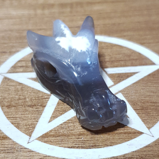 Orca Agate Dragon Skull Crystal Carving.