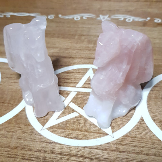 Rose Quartz Sitting Dragon Crystal Carvings.