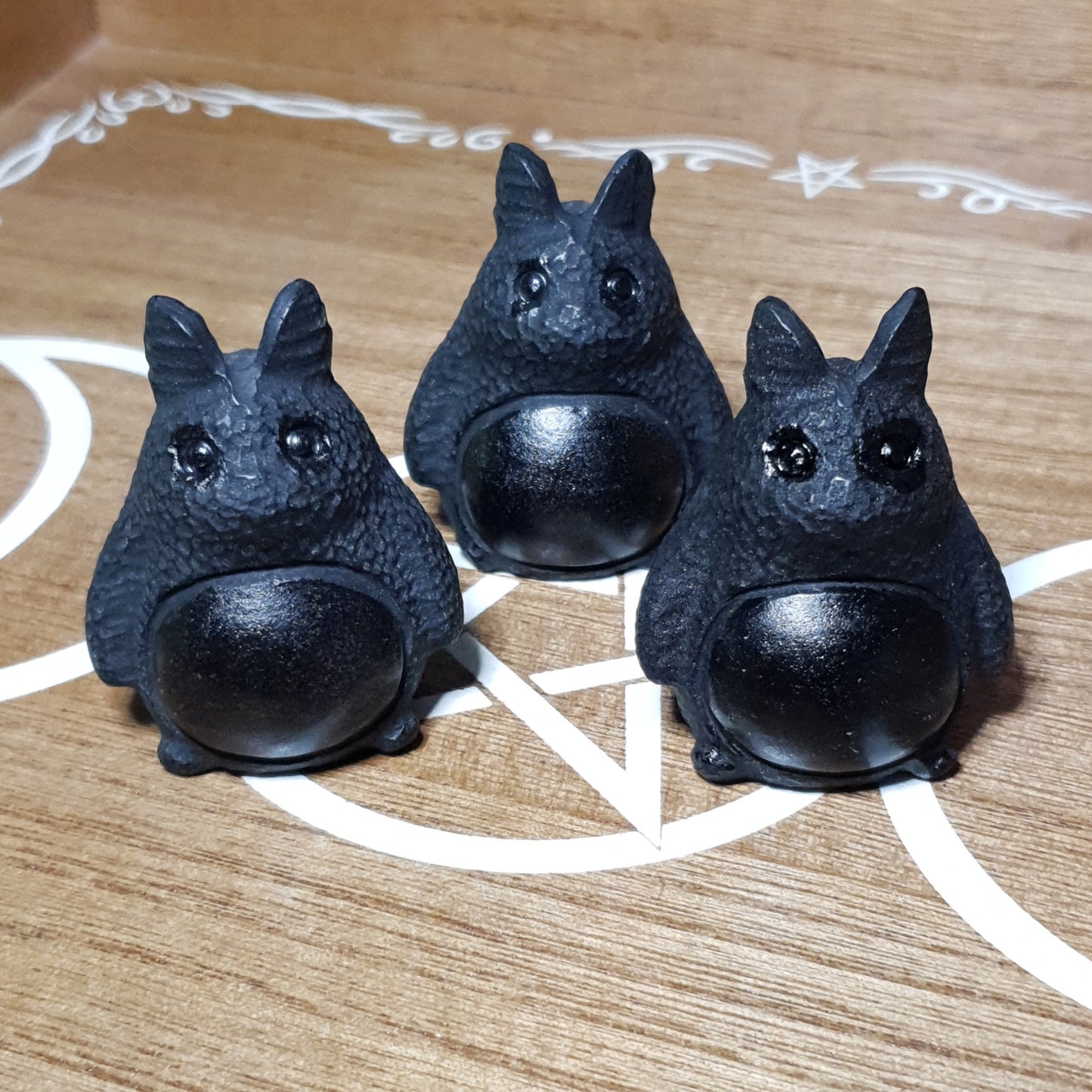 Cute Bear Black Obsidian Crystal Carving. Anime Cartoon Carving.