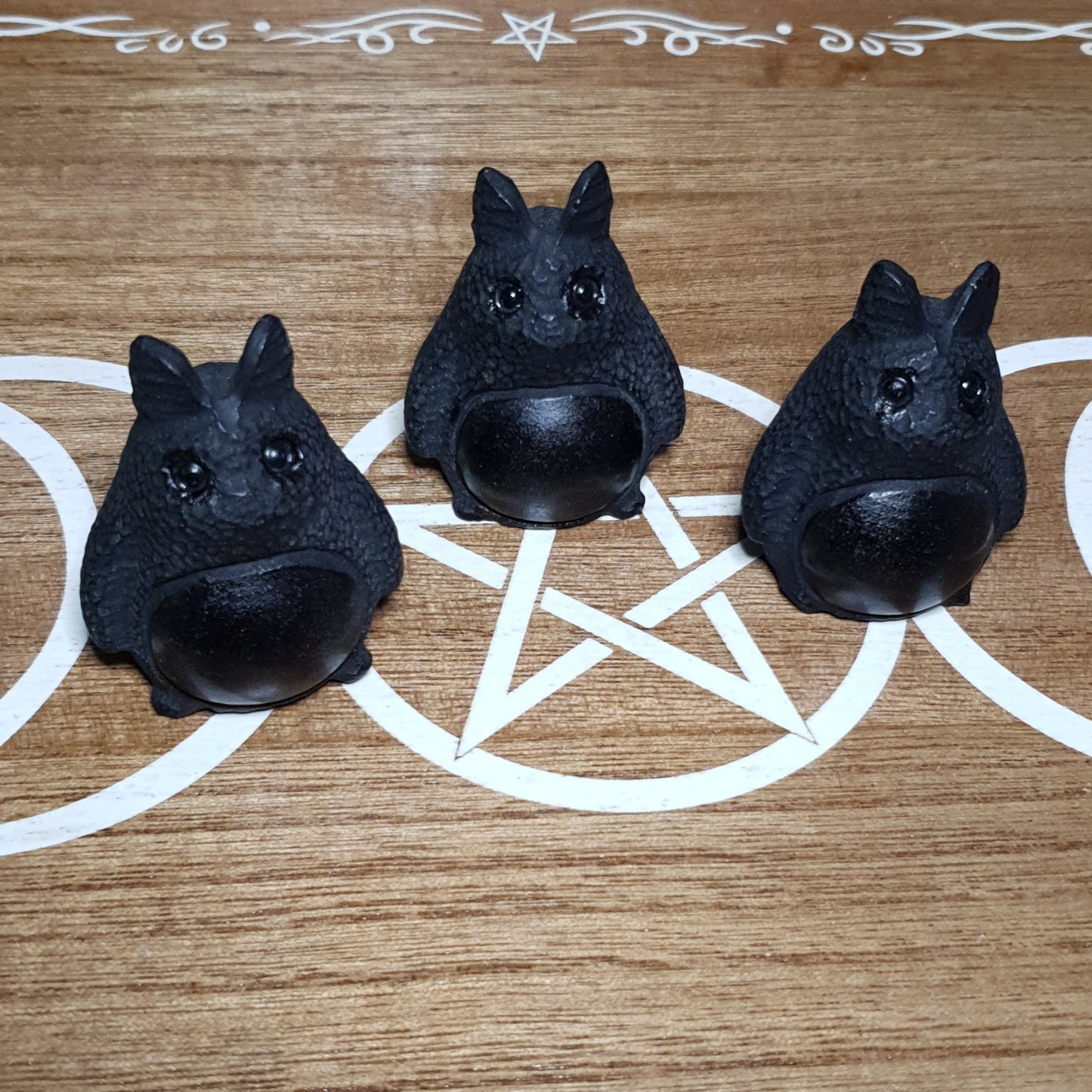 Cute Bear Black Obsidian Crystal Carving. Anime Cartoon Carving.