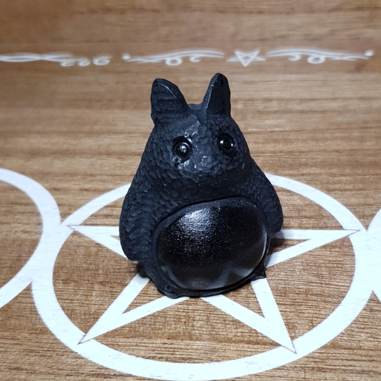 Cute Bear Black Obsidian Crystal Carving. Anime Cartoon Carving.