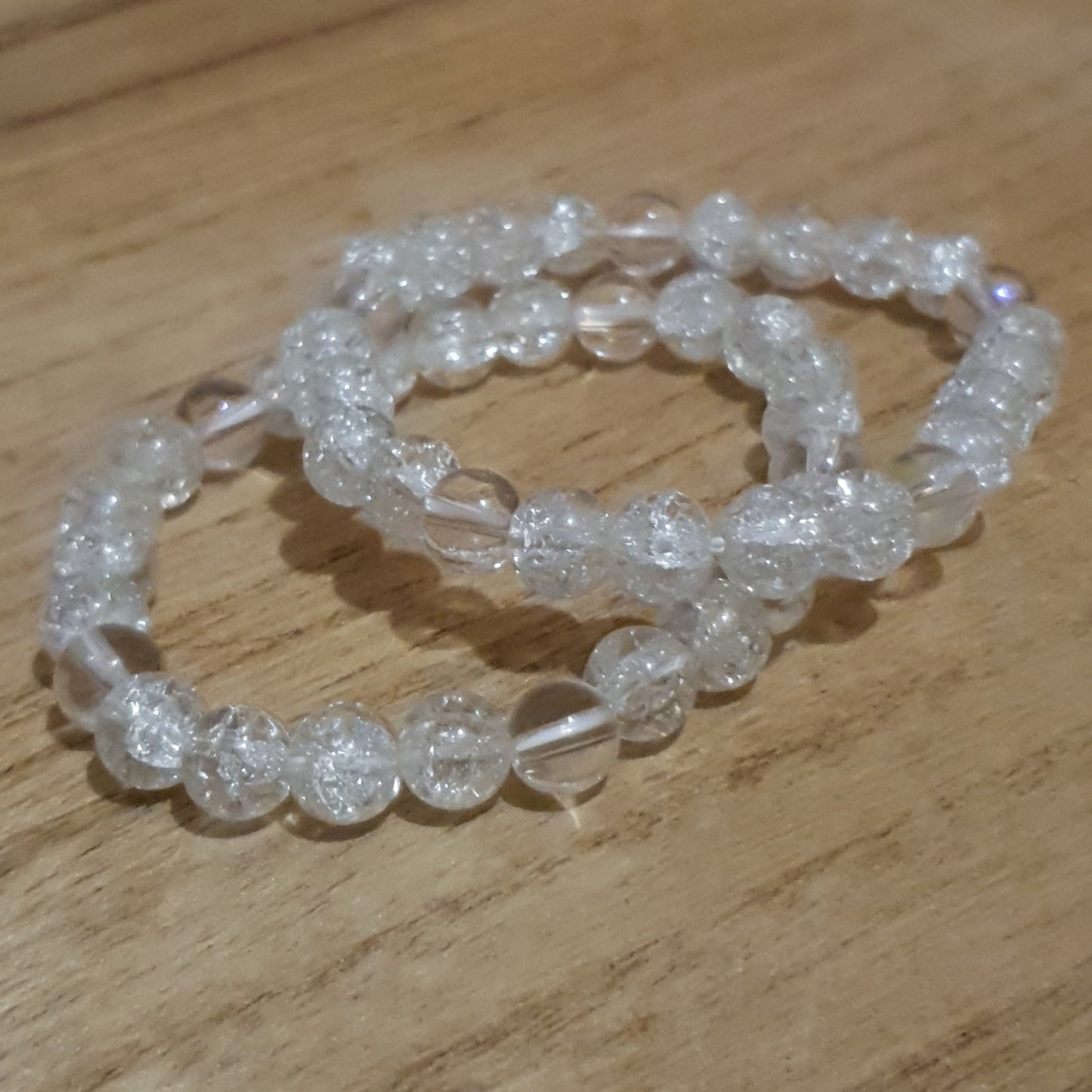 Crackle Quartz and Aura Glass Stretch Bracelet.