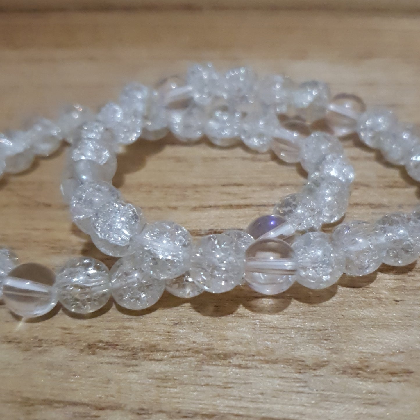 Crackle Quartz and Aura Glass Stretch Bracelet.