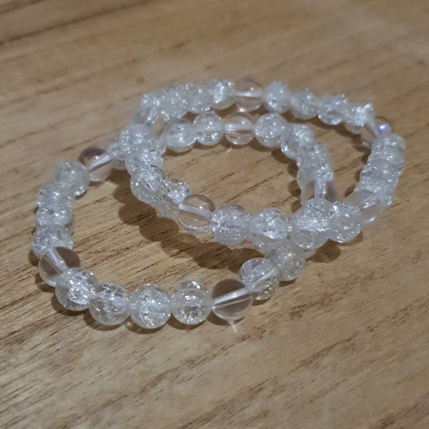 Crackle Quartz and Aura Glass Stretch Bracelet.