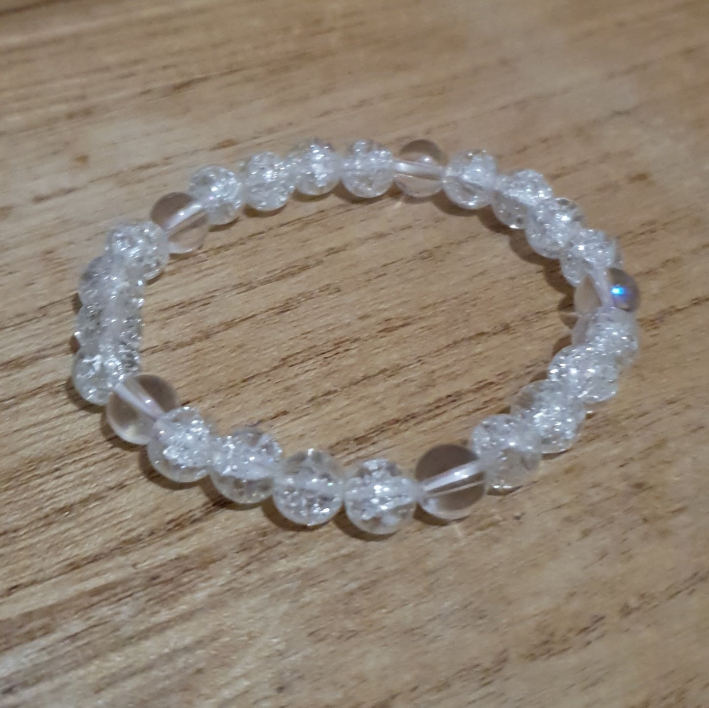 Crackle Quartz and Aura Glass Stretch Bracelet.