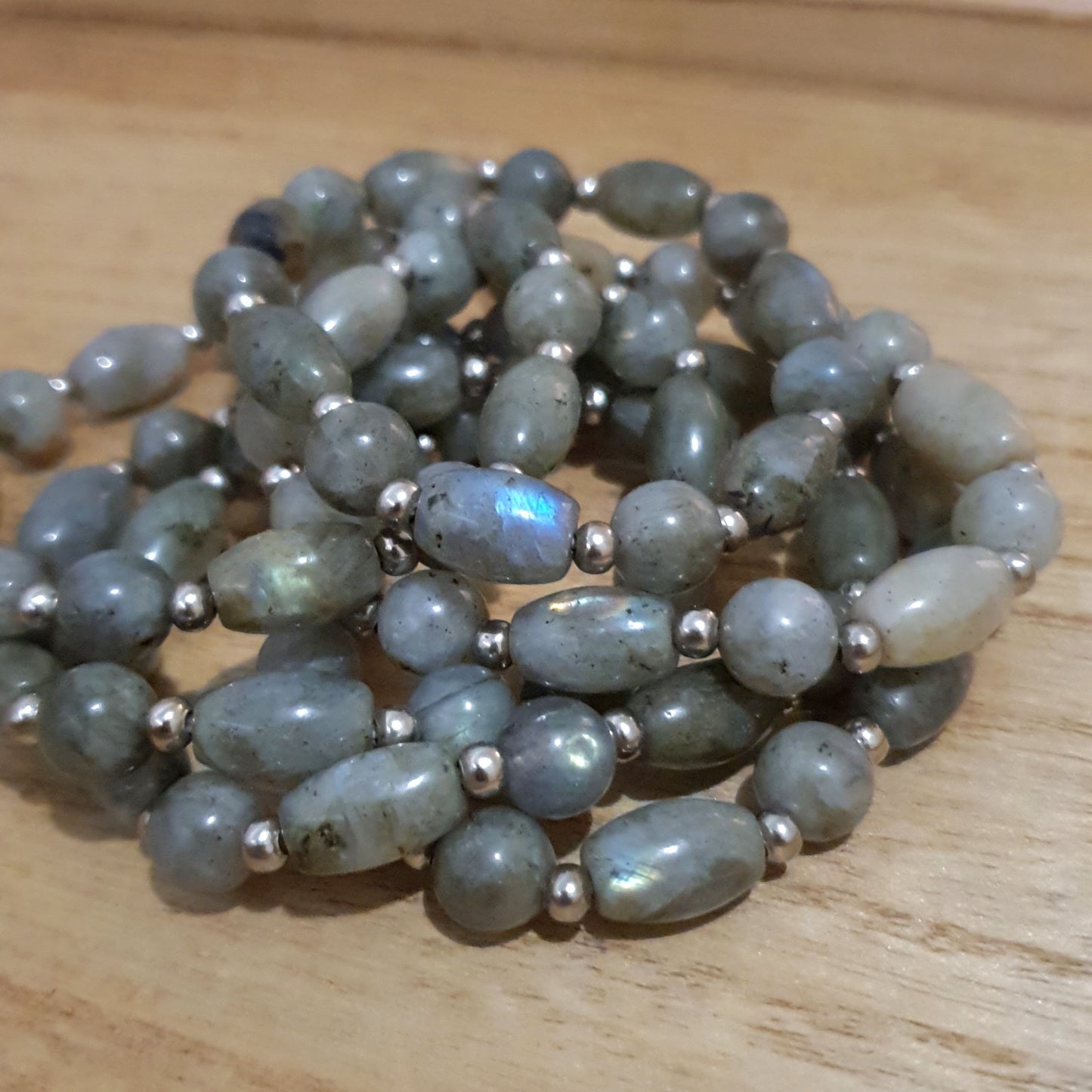 Labradorite Handmade Oval Beaded Bracelet. Low Grade.