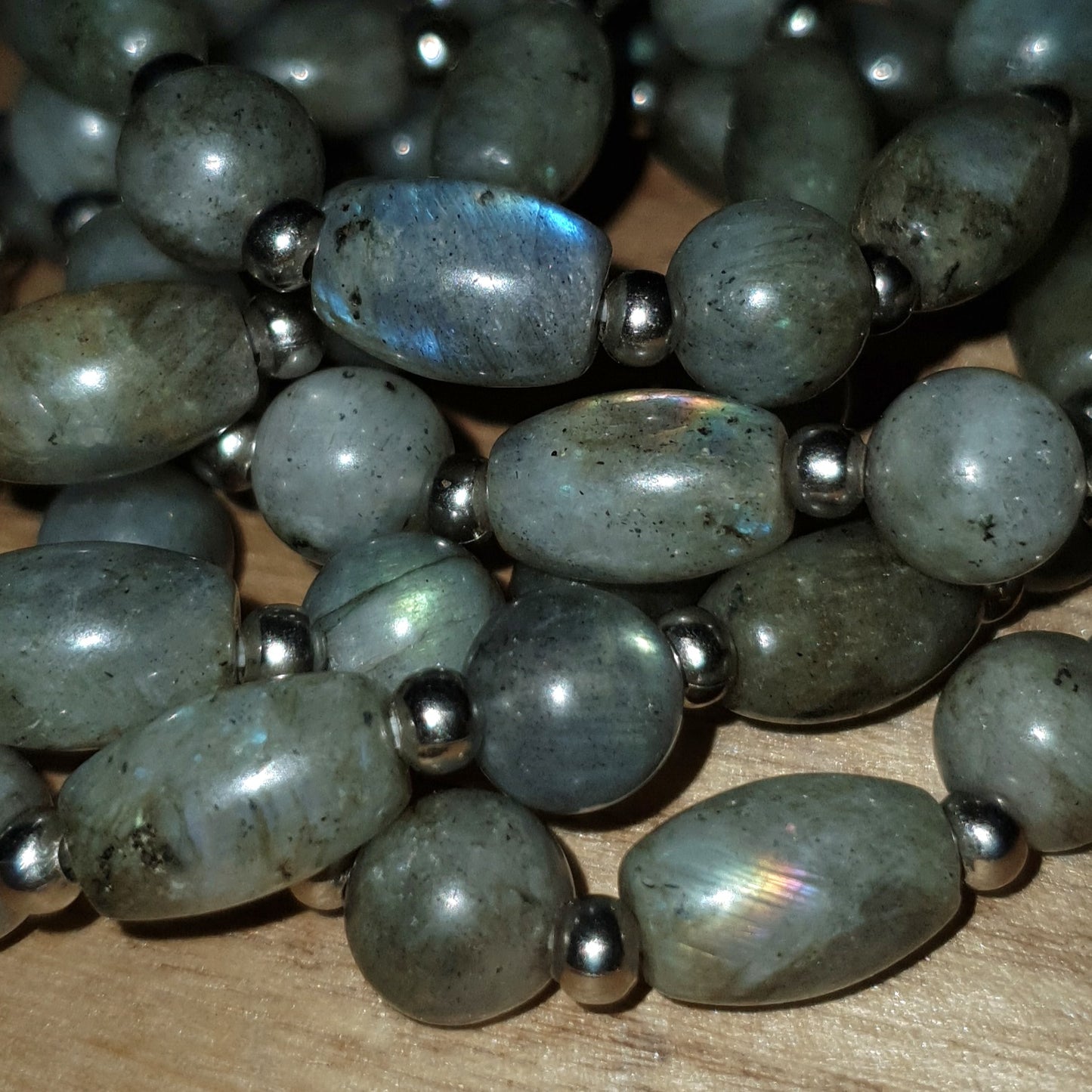 Labradorite Handmade Oval Beaded Bracelet. Low Grade.