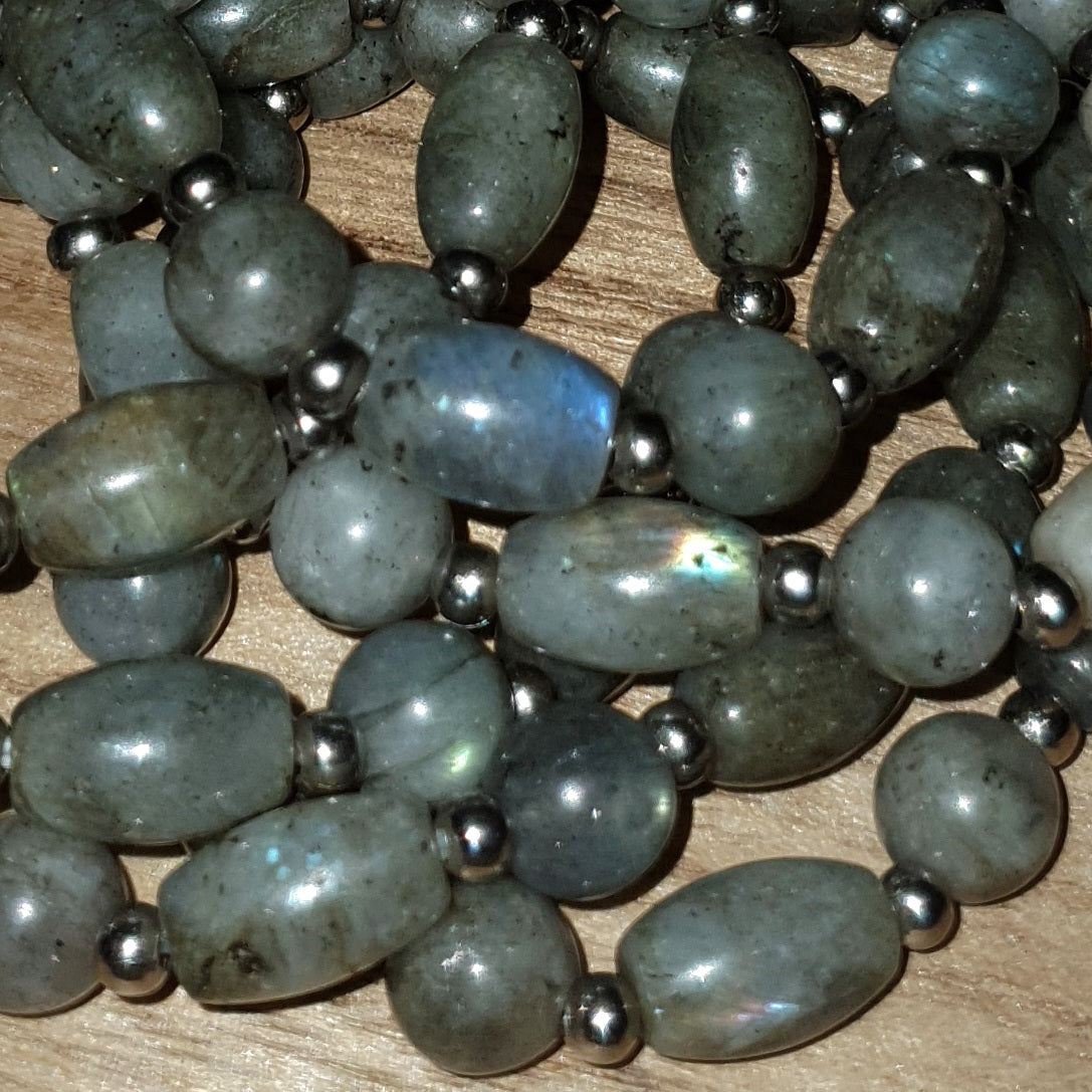 Labradorite Handmade Oval Beaded Bracelet. Low Grade.