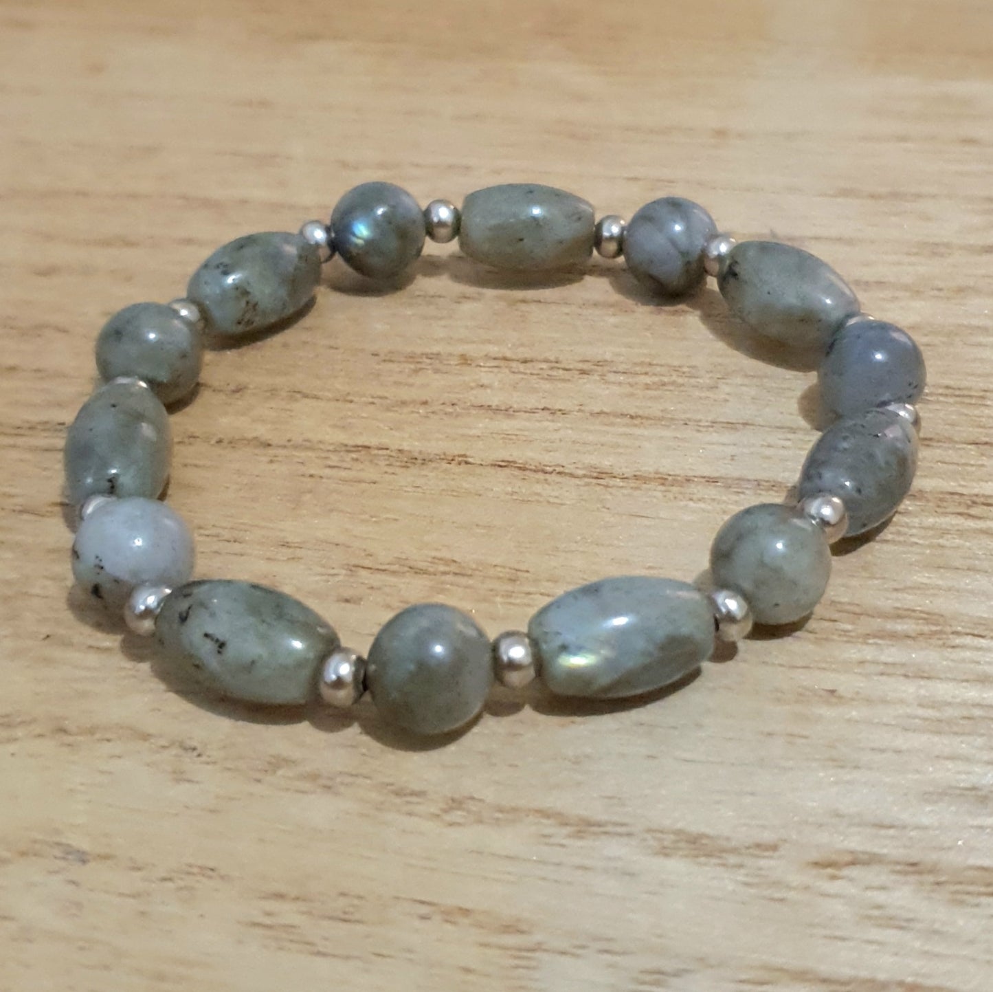 Labradorite Handmade Oval Beaded Bracelet. Low Grade.