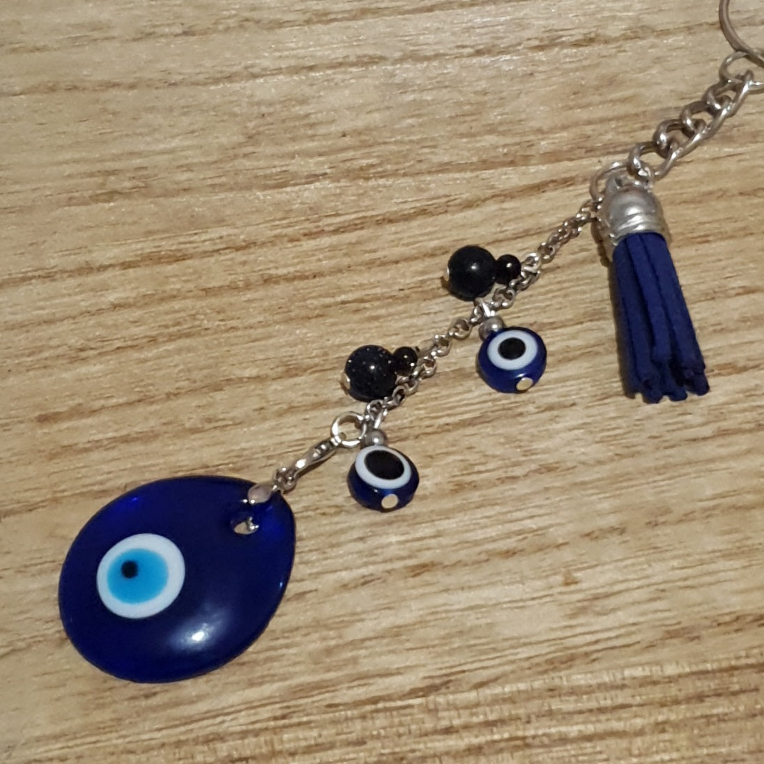 Blue Sandstone Evil Eye Handmade Keychain.