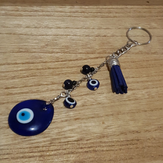 Blue Sandstone Evil Eye Handmade Keychain.