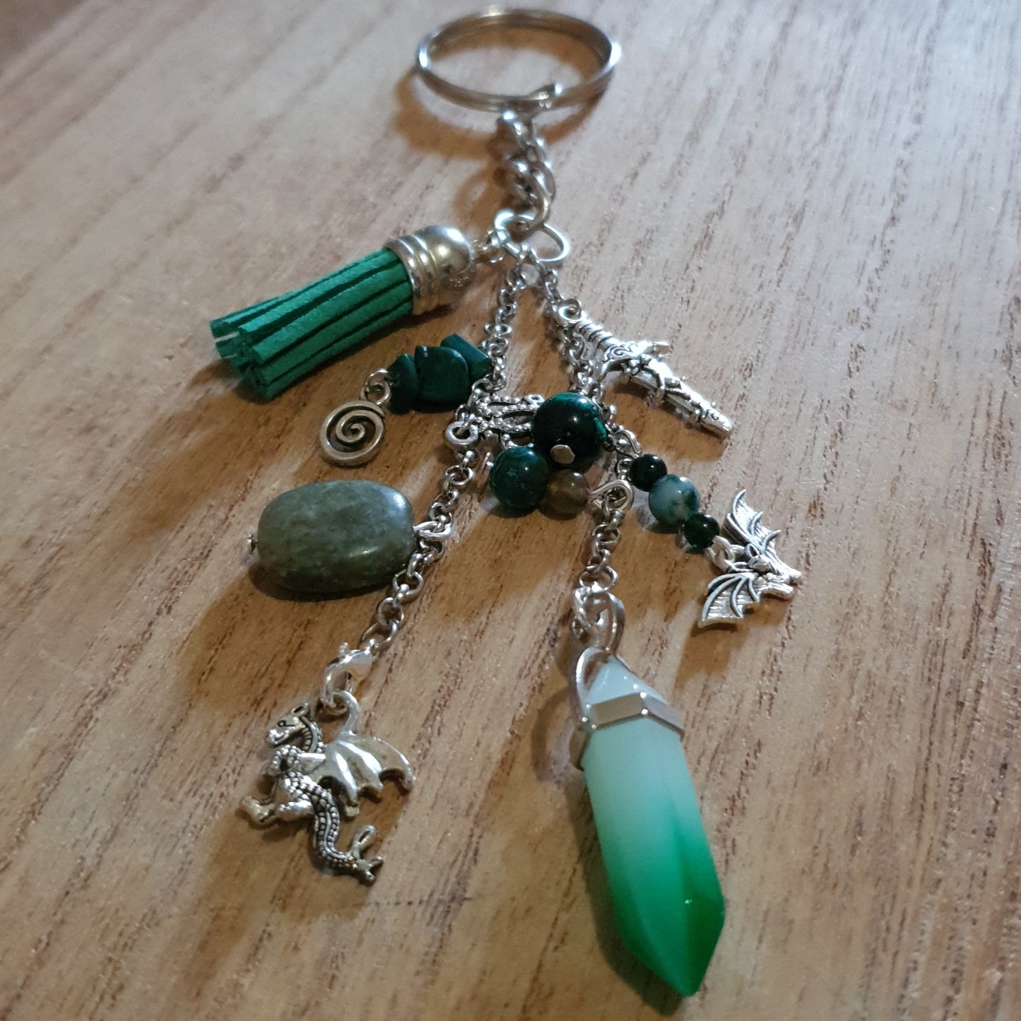 Green Dragon Themed Handmade Keychain.