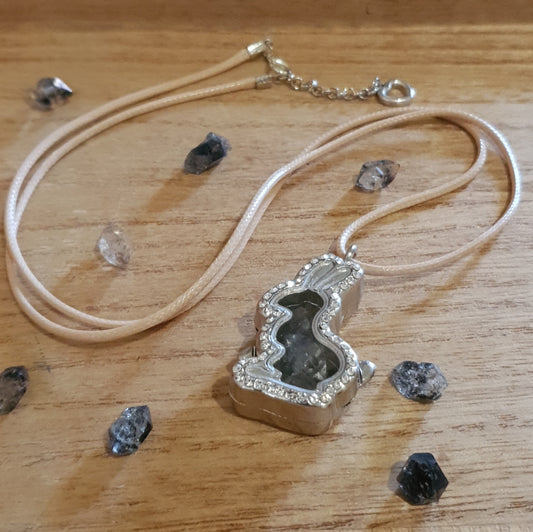 Herkimer Diamond Filled Rabbit Pendant and Handmade Necklace Cord.