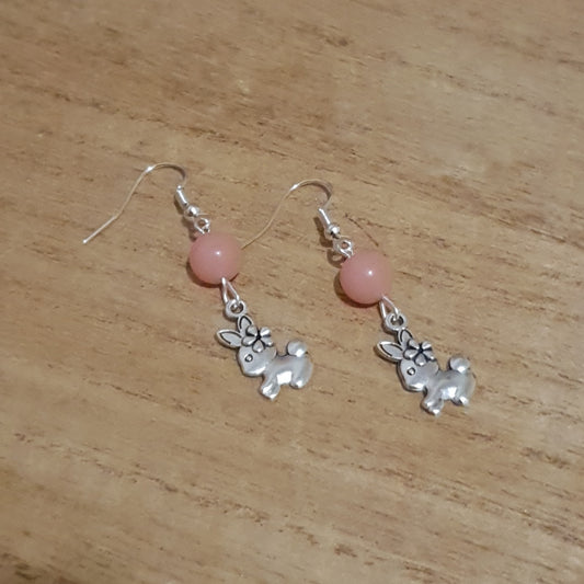 Happy Geeks Bunny Earrings. Pink Luminous Bead Earrings.