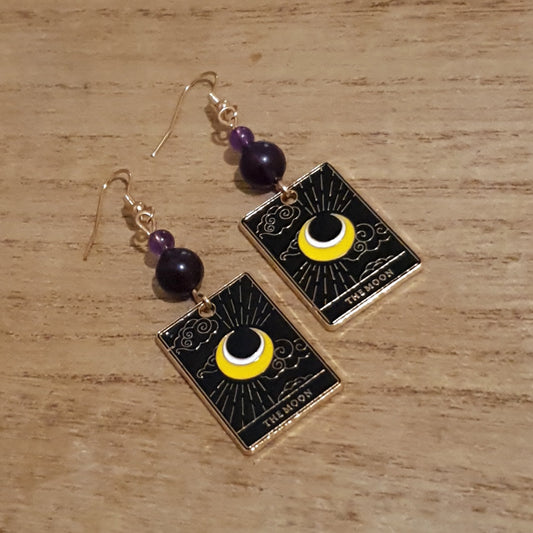 The Moon Tarot Earrings. Amethyst Moon Tarot Earrings.