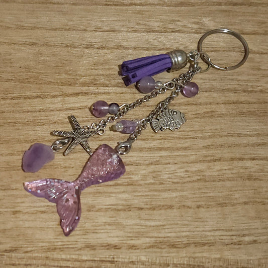 Mermaid Tail Amethyst & Fluorite Handmade Keychain.