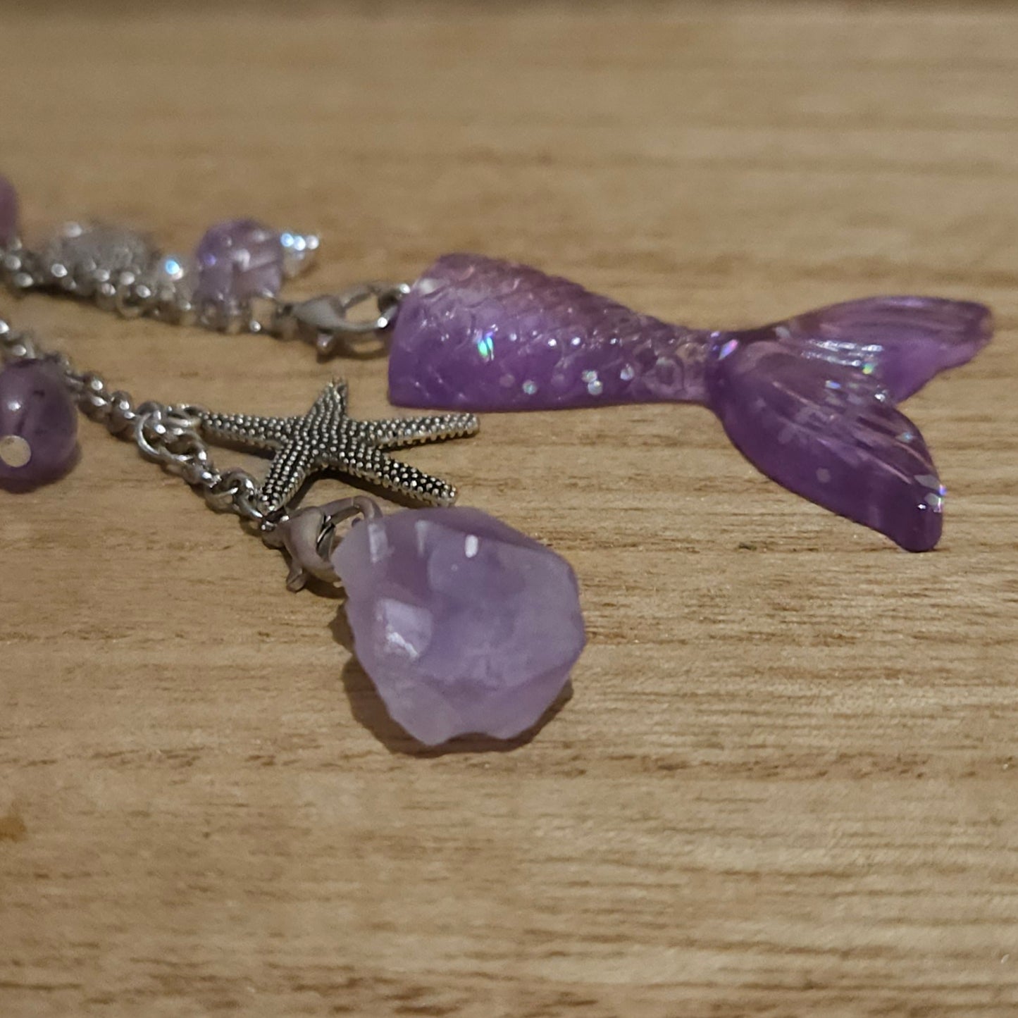 Mermaid Tail Amethyst & Fluorite Handmade Keychain.