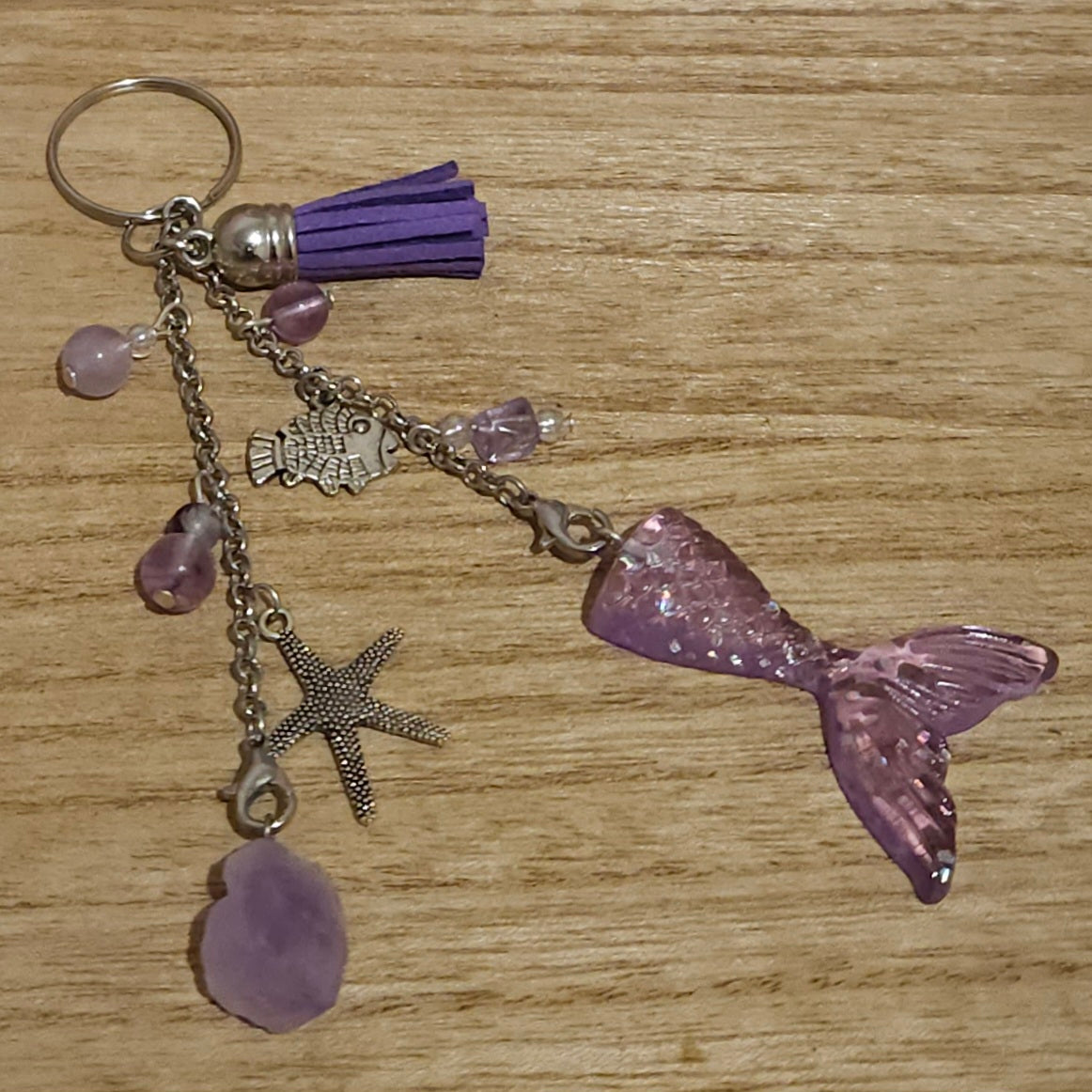 Mermaid Tail Amethyst & Fluorite Handmade Keychain.