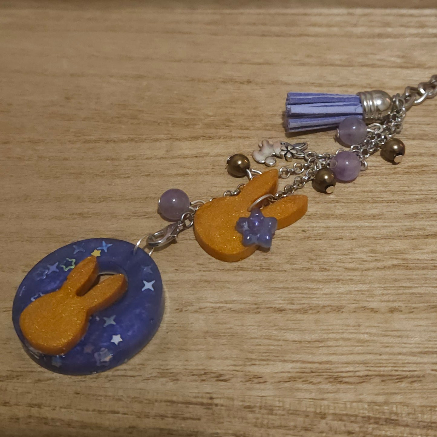 Boujee Bunny Amethyst & Pyrite Handmade Keychain.