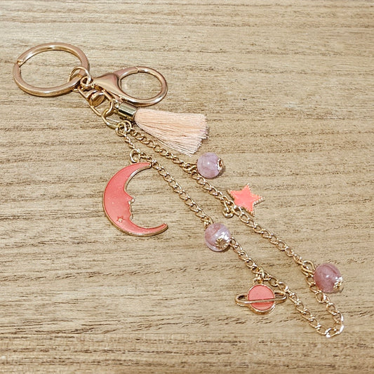 Pink Planet Fire Quartz Keychain. Handmade Keychain.