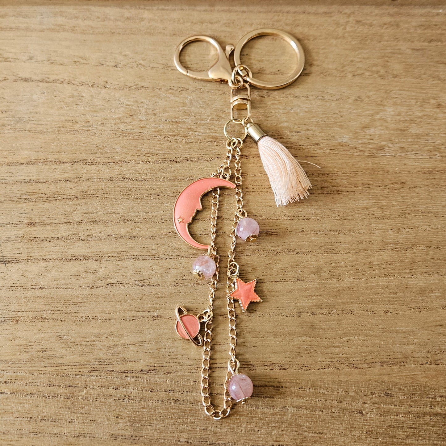 Pink Planet Fire Quartz Keychain. Handmade Keychain.