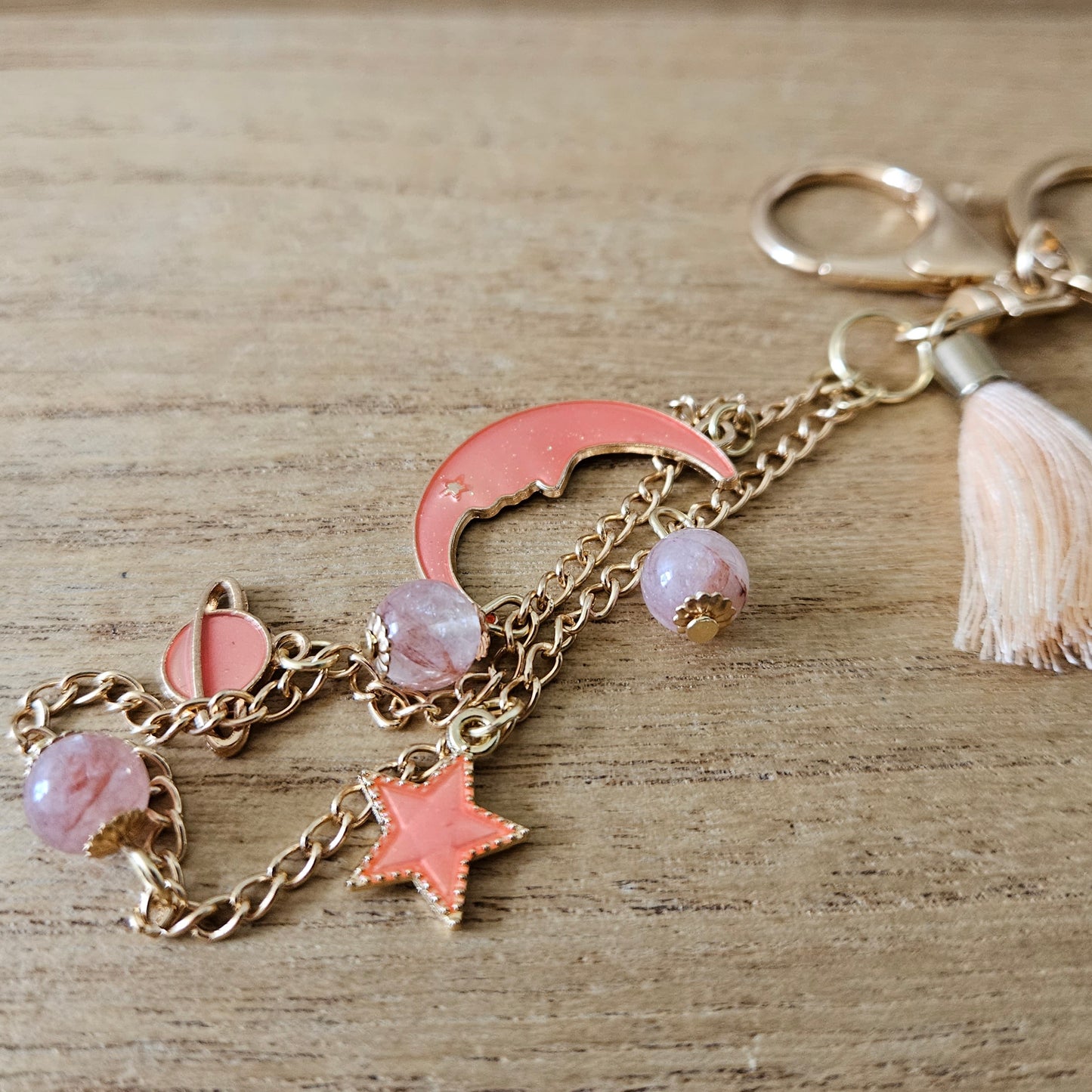 Pink Planet Fire Quartz Keychain. Handmade Keychain.