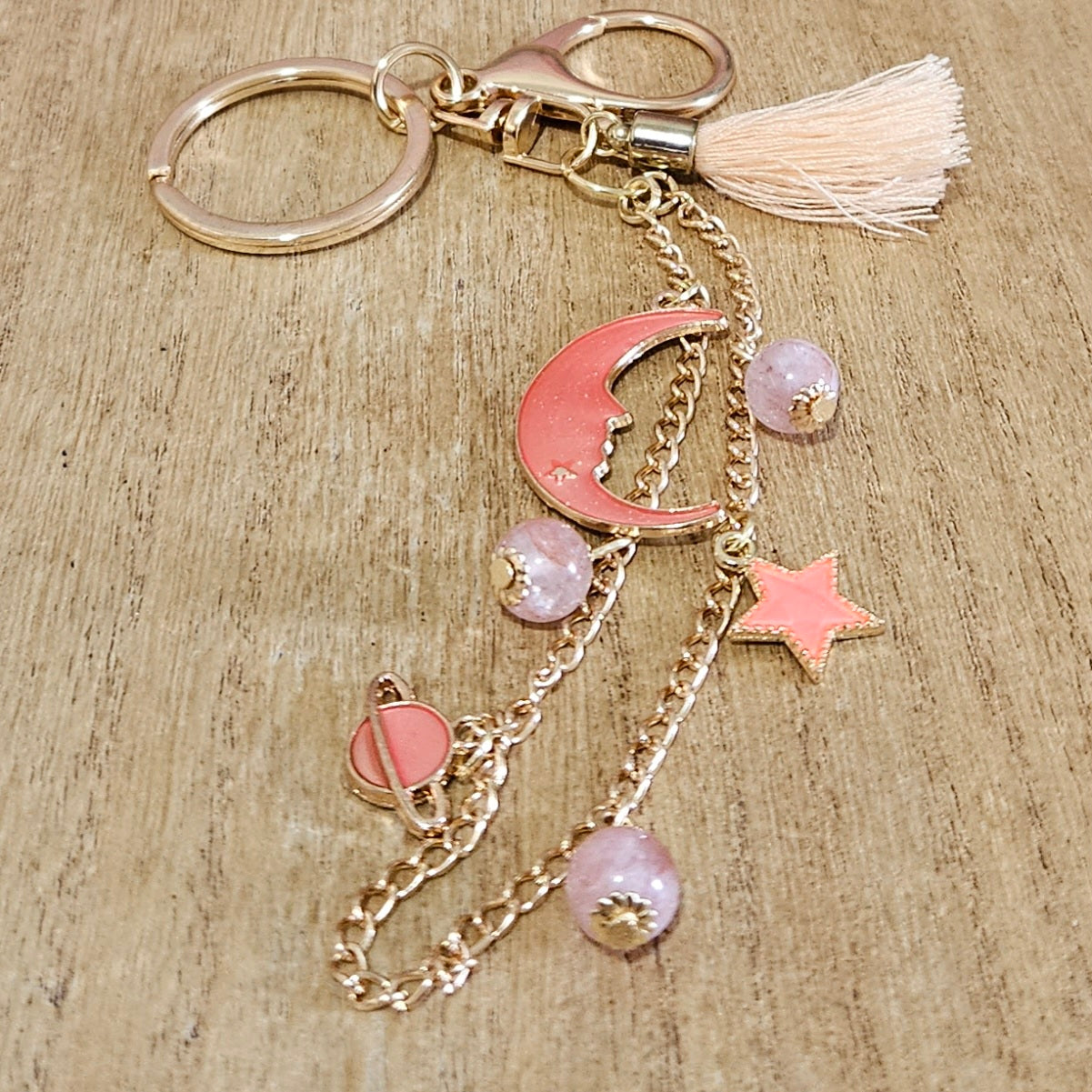 Pink Planet Fire Quartz Keychain. Handmade Keychain.