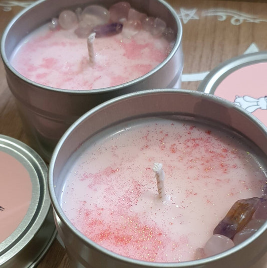 Geek Scented Candles. Fairy Floss Scented Soy Candles with Crystals on top.