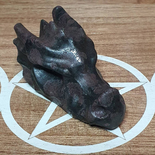 Garnet in Arfvedsonite Crystal Dragon Skull Carving