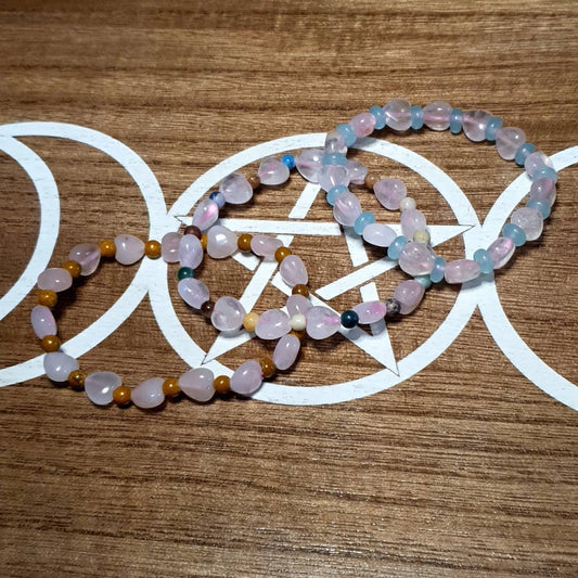 Rose Quartz Heart Beaded Bracelet.