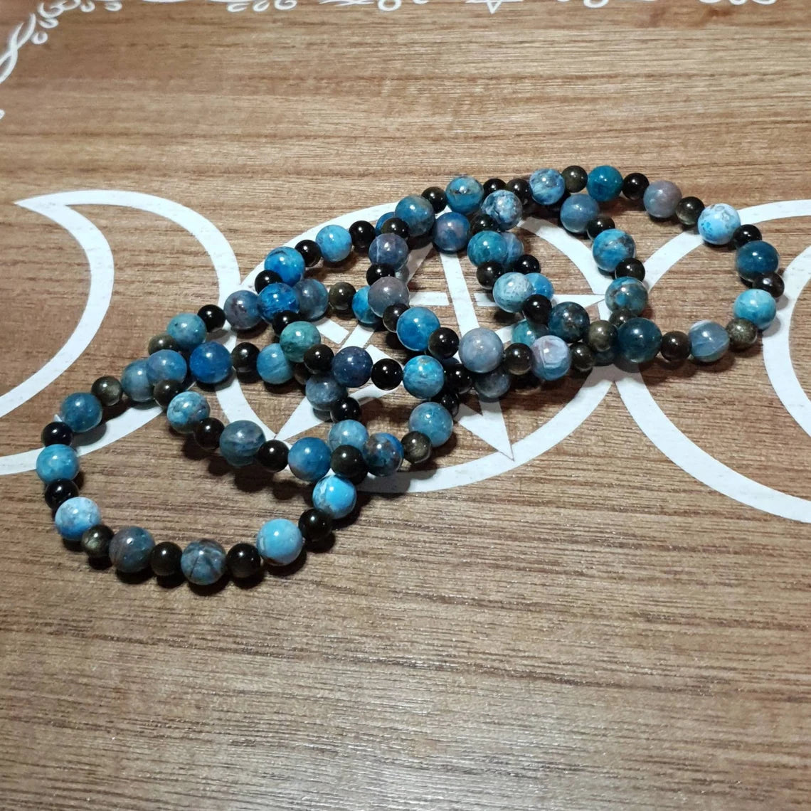 Blue Apitite and Golden Obsidian Handmade Beaded Stretch Bracelet.