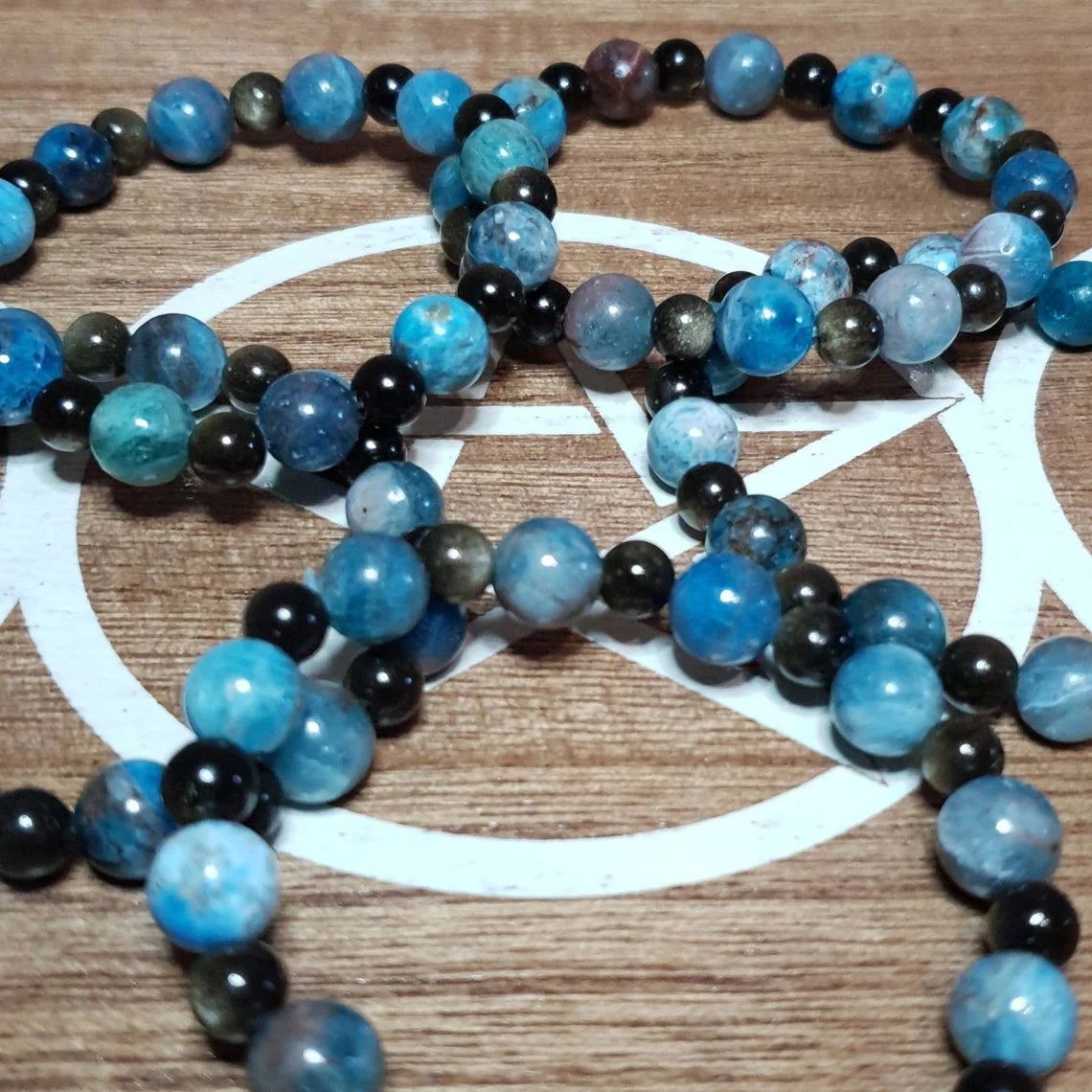 Blue Apitite and Golden Obsidian Handmade Beaded Stretch Bracelet.