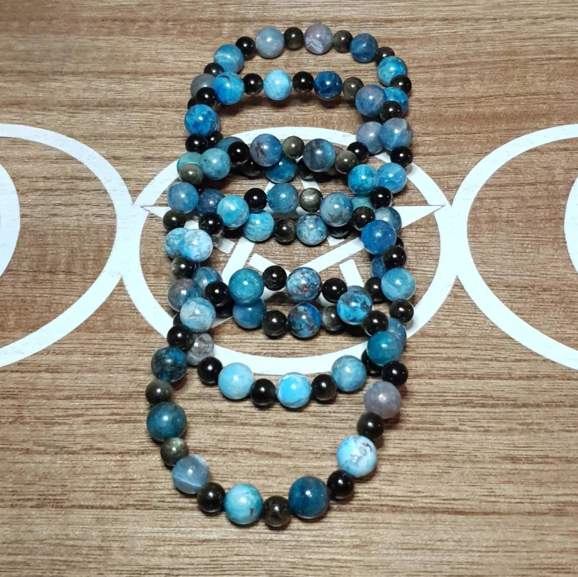 Blue Apitite and Golden Obsidian Handmade Beaded Stretch Bracelet.