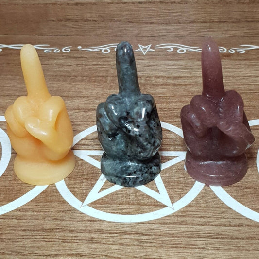 Flipping the Bird. Crystal Carving Rude Finger Hands. *Comes in Assorted Materials*