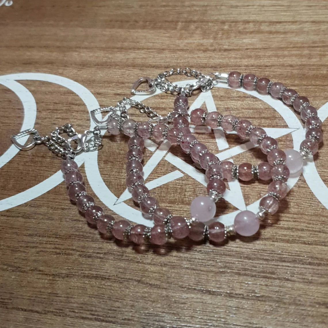 Strawberry Quartz and Rose Quartz Handmade Beaded Bracelet.