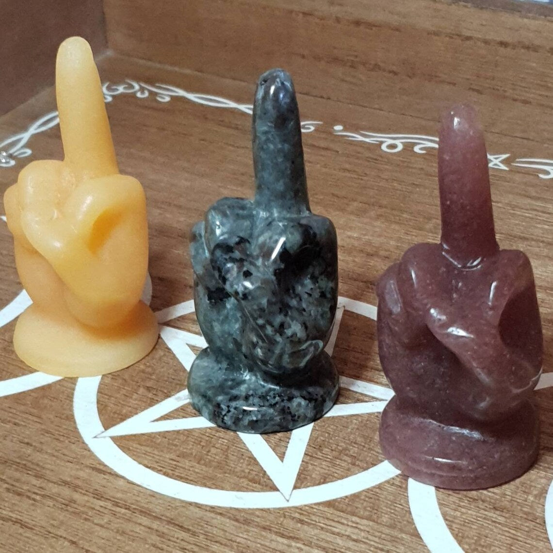 Flipping the Bird. Crystal Carving Rude Finger Hands. *Comes in Assorted Materials*