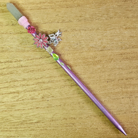 Pink Butterfly & Flower Wand. Green Aventurine.