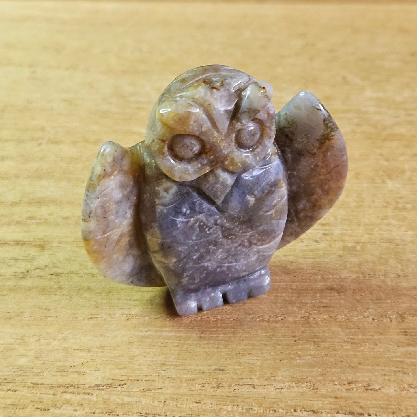 Moss Agate Owl Carving.