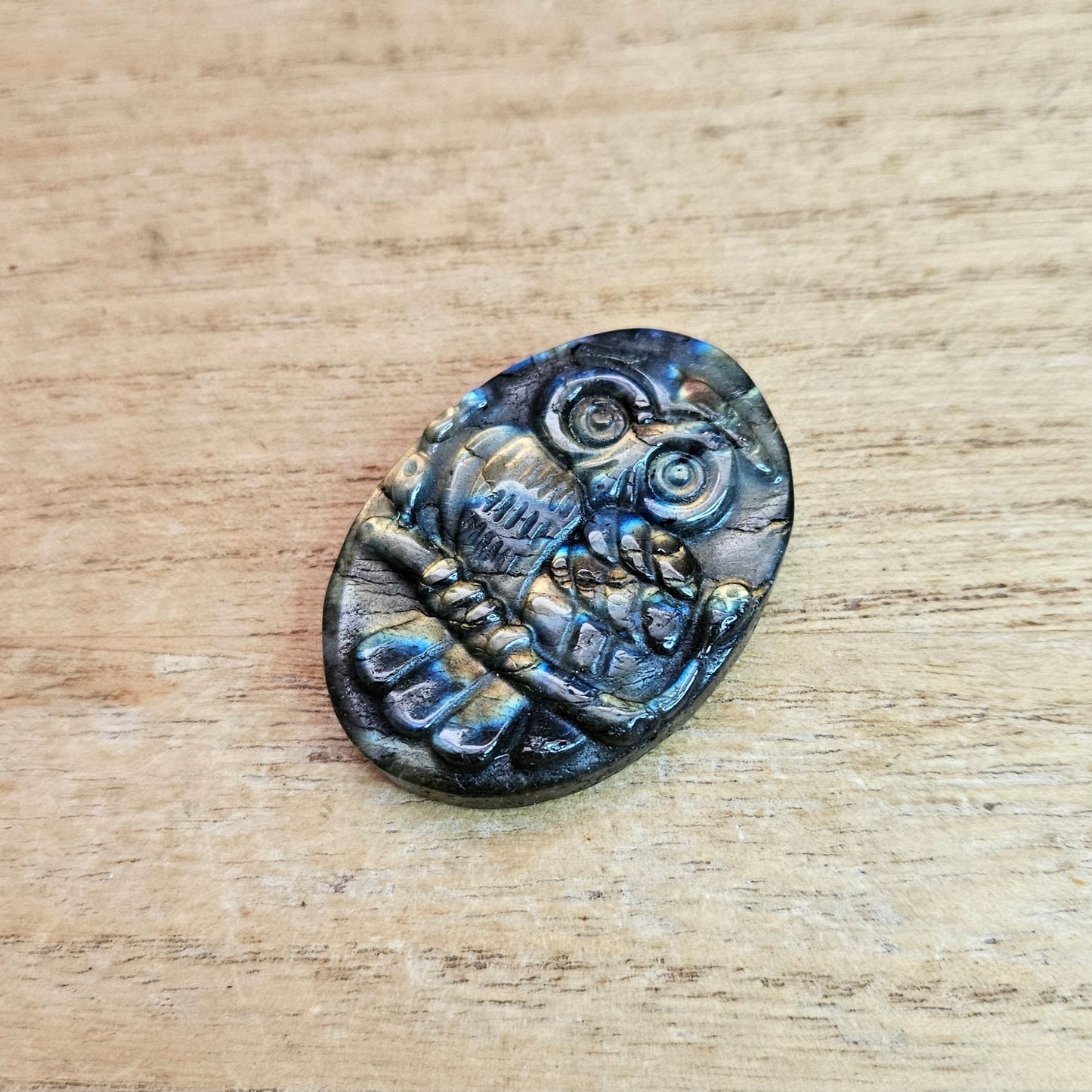 Labradorite Owl Flat Carving.