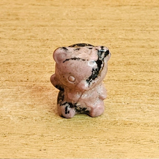 Rhodanite Teddy Bear Carving.