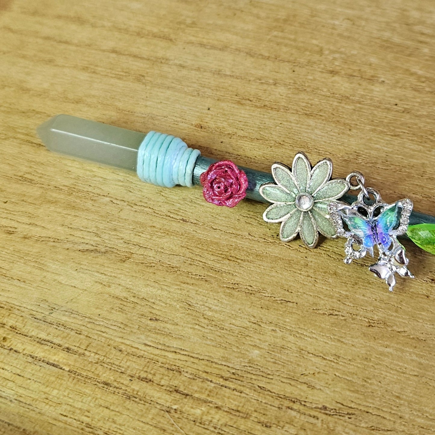 Green Butterfly & Flower Wand. Green Aventurine.