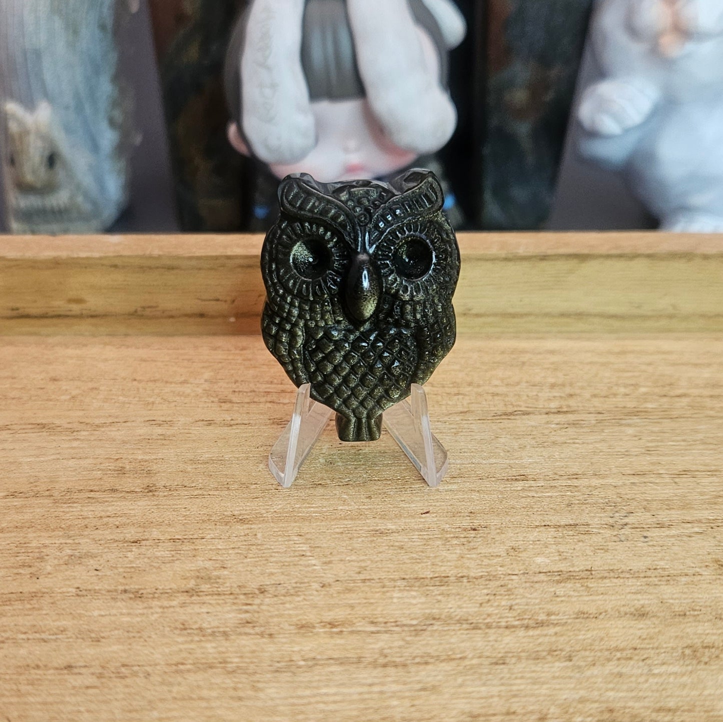 Gold Sheen Obsidian Owl Flat Carving. *Sold Separately*