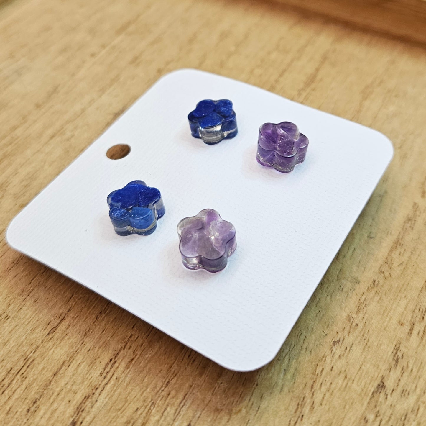 Resin Flower Stud Set. Lapis and Amethyst.