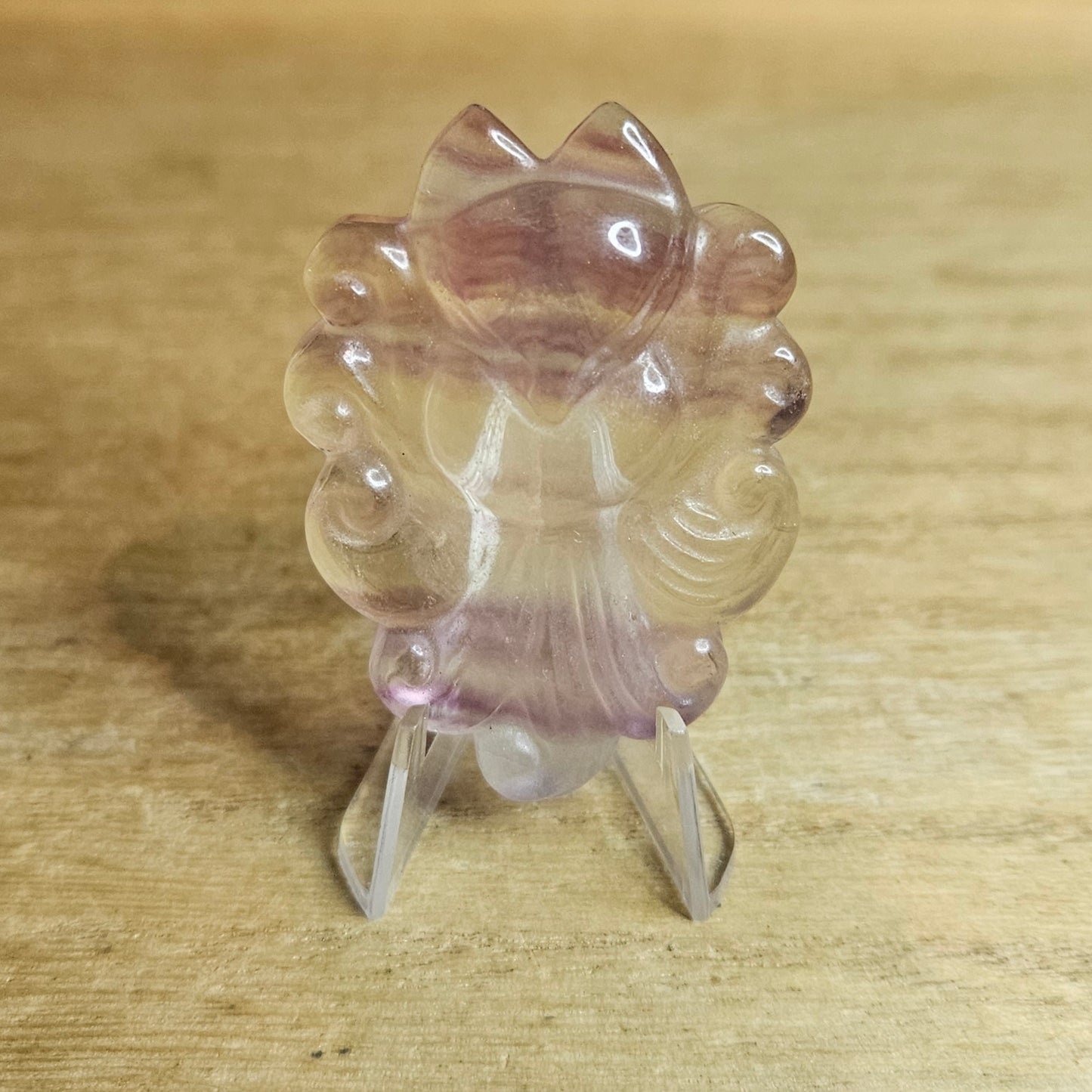 Candy Fluorite Ninetail Fox Flat Carving.