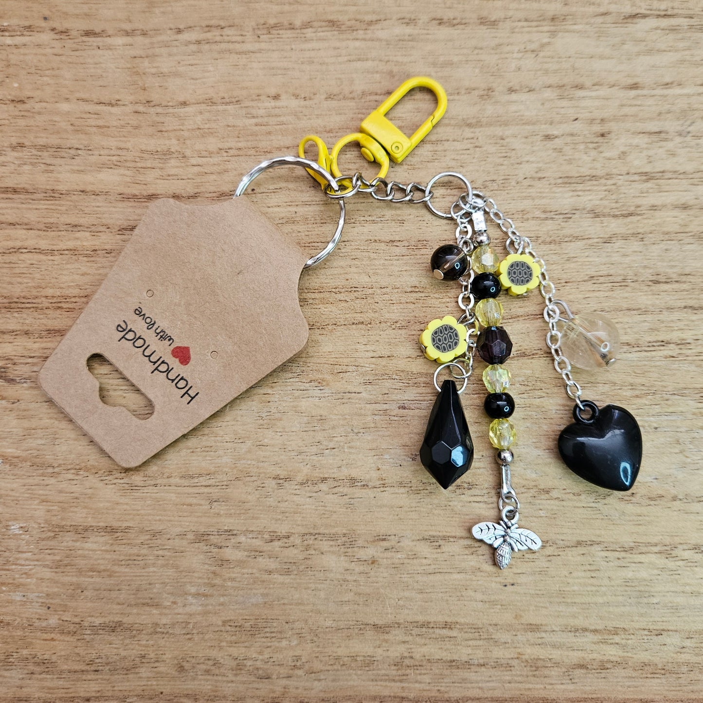 Bumblebee Keychain. Handmade Gold Rutile Keychain.