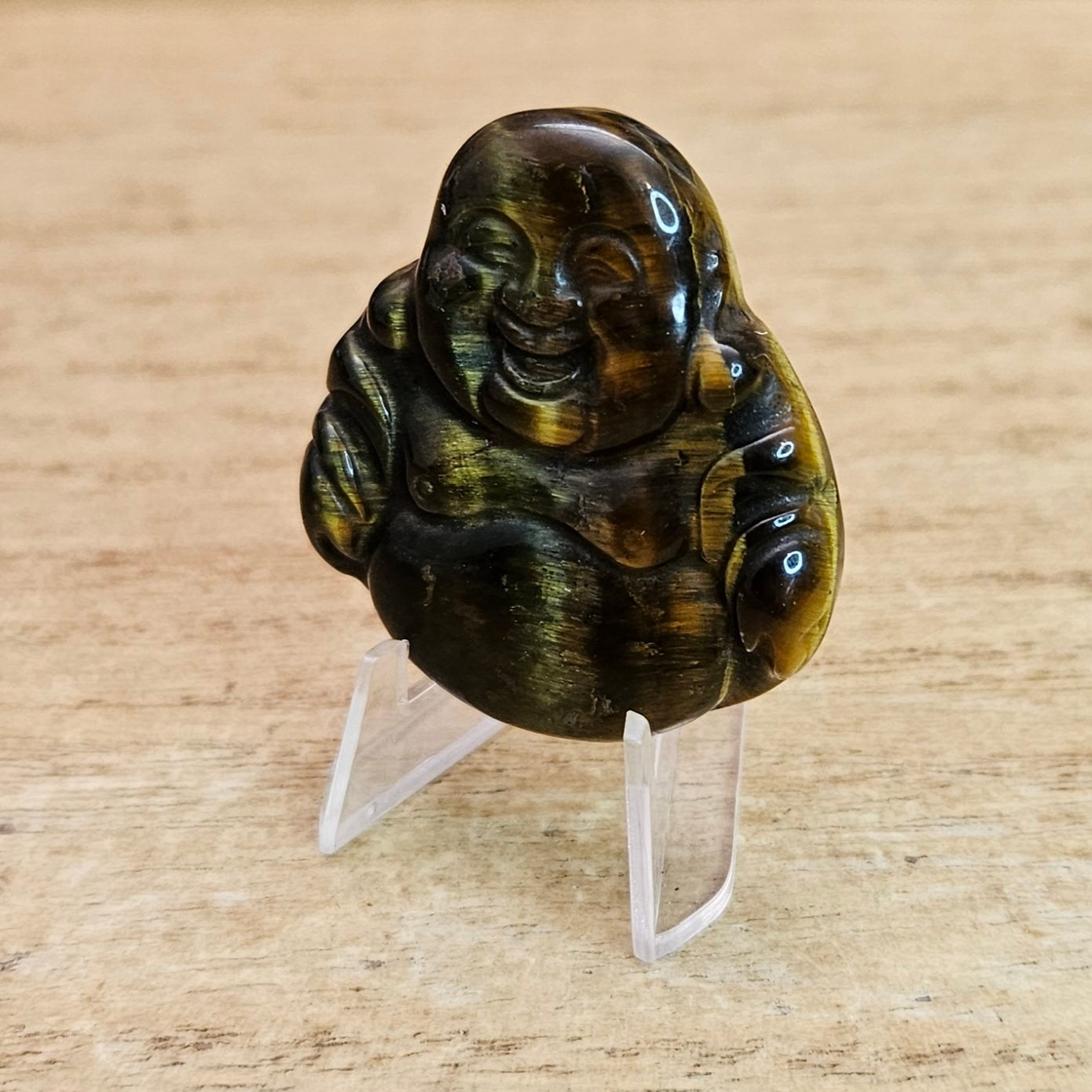 Tigers Eye Laughing Buddha Carving.