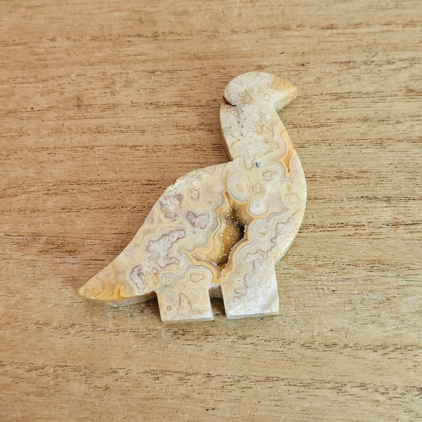 Yellow Crazy Lace Agate Brontosaurus Flat Carving.