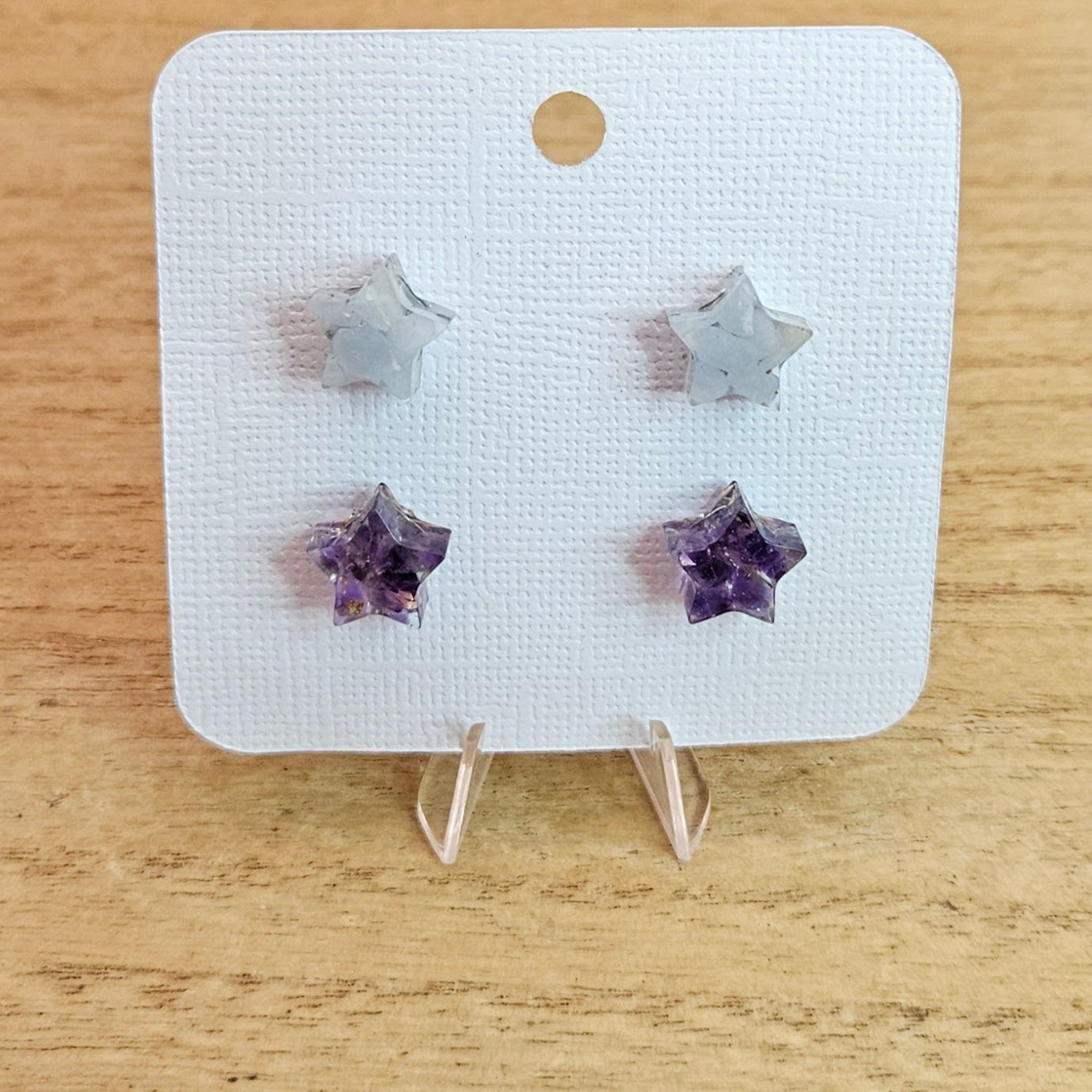 Resin Star Stud Set. Angelite and Amethyst.